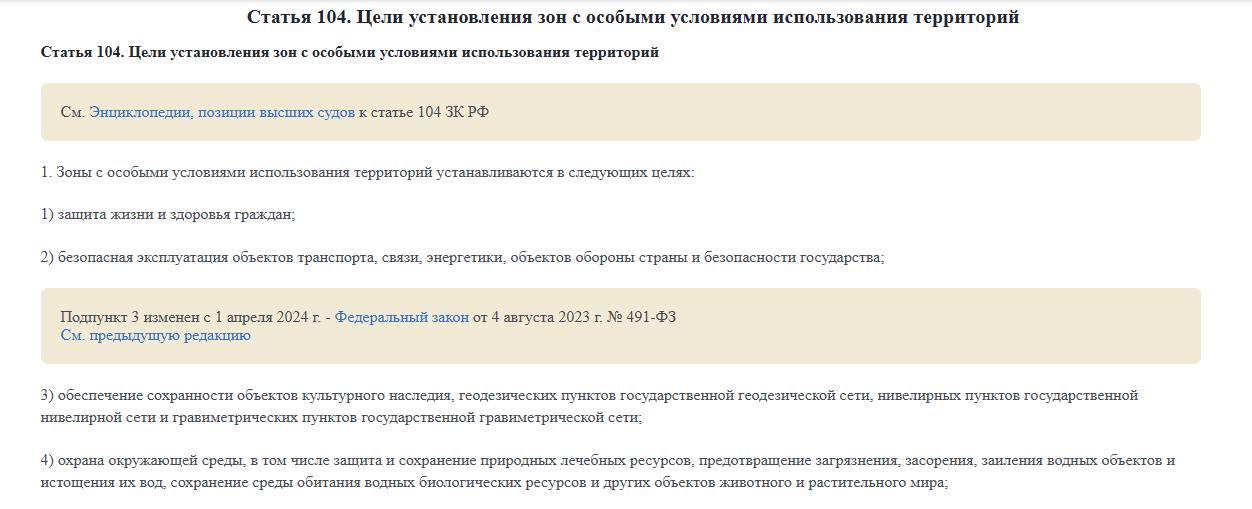 Виды ЗОУИТ по статье 104 Земельного кодекса РФ